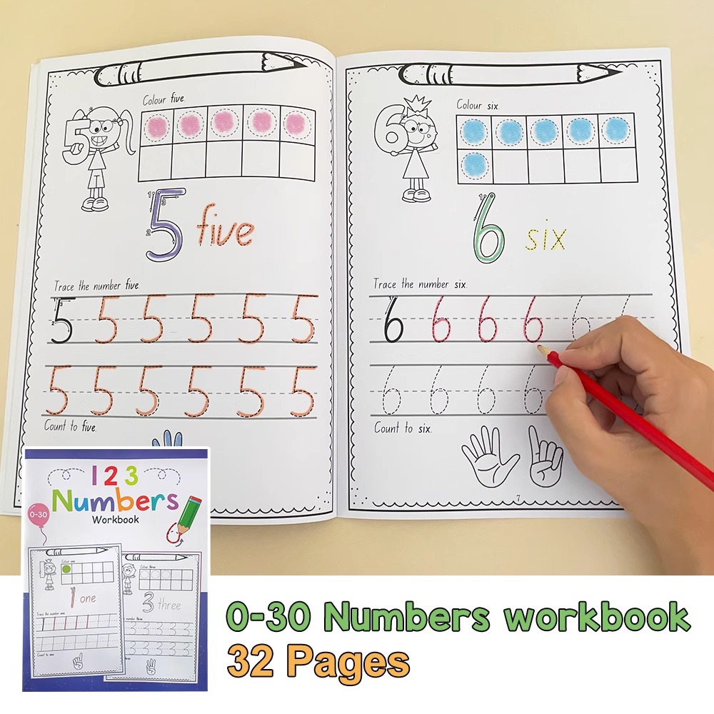 Learning Workbook Preschool - A4 حجم عدد 0-30 تتبع ممارسة
